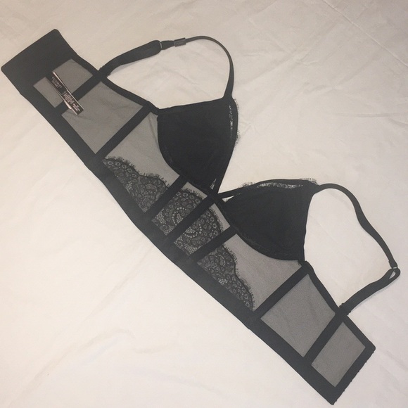 Victoria’s secret Black unlined see through lace mesh lingerie bra bustier top - Picture 4 of 7